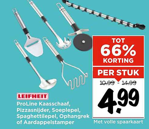 Leifheit ProLine Kaasschaaf, Pizzasnijder, Soeplepel, Spaghettilepel, Ophangrek of Aardappilstamper