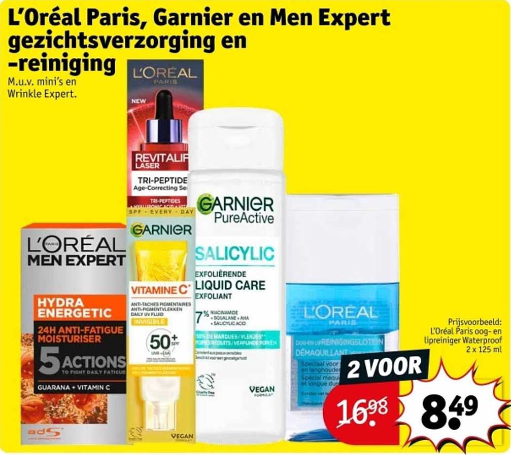L’Oréal Paris, Garnier en Men Expert gezichtsverzorging en -reiniging
