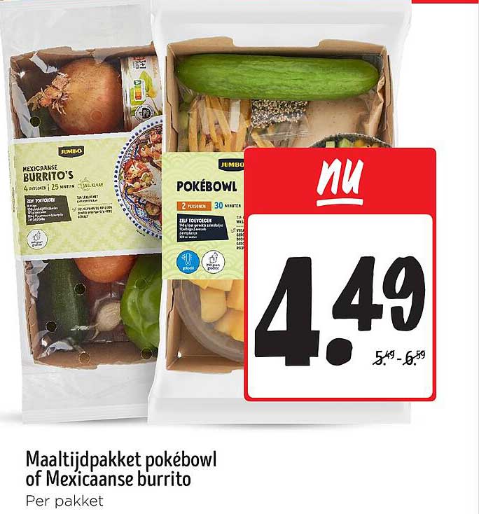 Maaltijdpakket pokébowl of Mexicaanse burrito