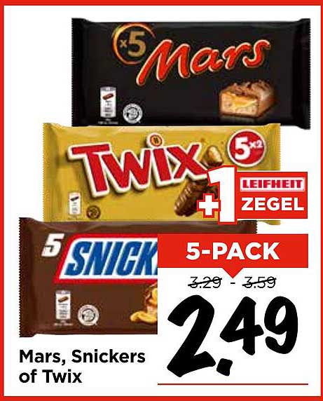 Mars, Snickers of Twix 5-pack