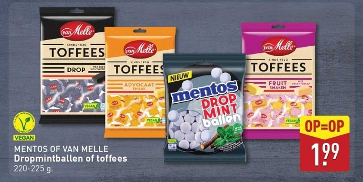 MENTOS OF VAN MELLE Dropmintballen of toffees 220-225 g