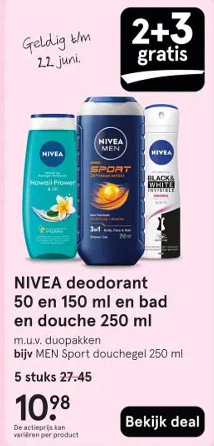 NIVEA deodorant 50 en 150 ml en bad en douche 250 ml