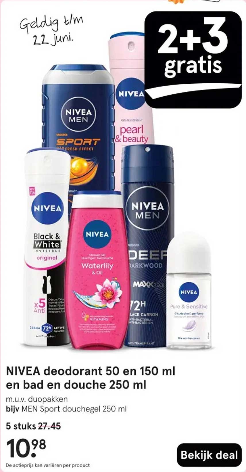 NIVEA deodorant 50 en 150 ml en bad en douche 250 ml