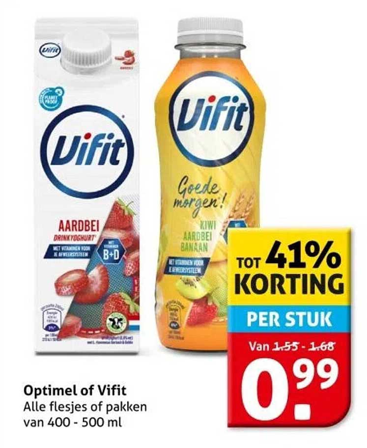 Optimel of Vifit Alle flesjes of pakken van 400 - 500 ml