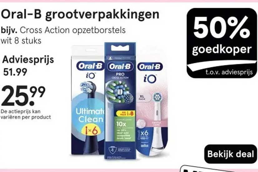 Oral-B grootverpakkingen bijv. Cross Action opzetborstels wit 8 stuks
