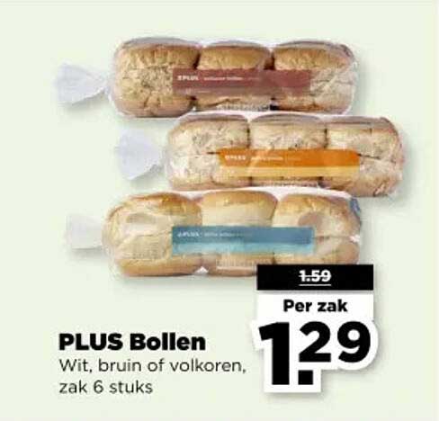 PLUS Bollen - Wit, bruin of volkworen, zak 6 stuks