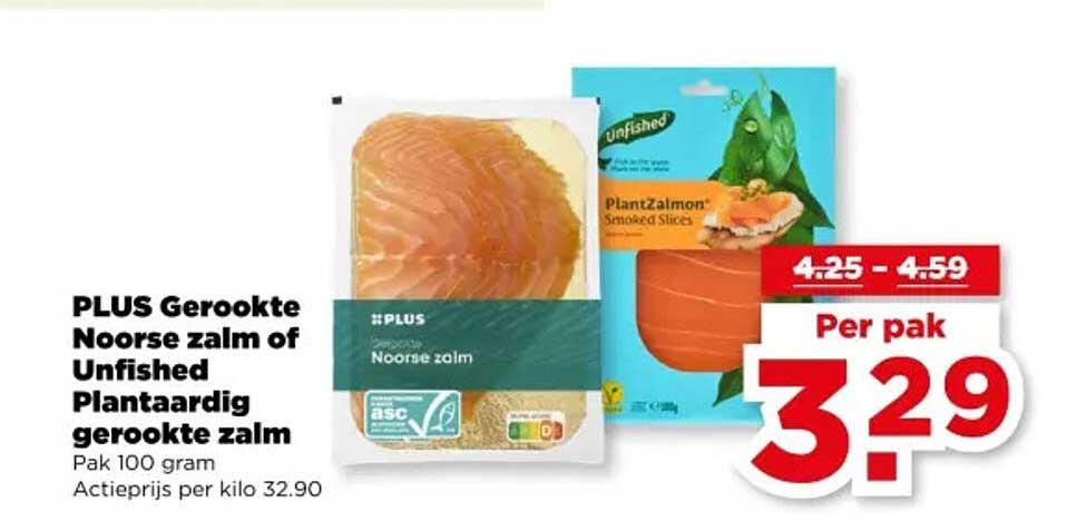 PLUS Gerookte Noorse zalm of Unfished Plantaardig gerookte zalm