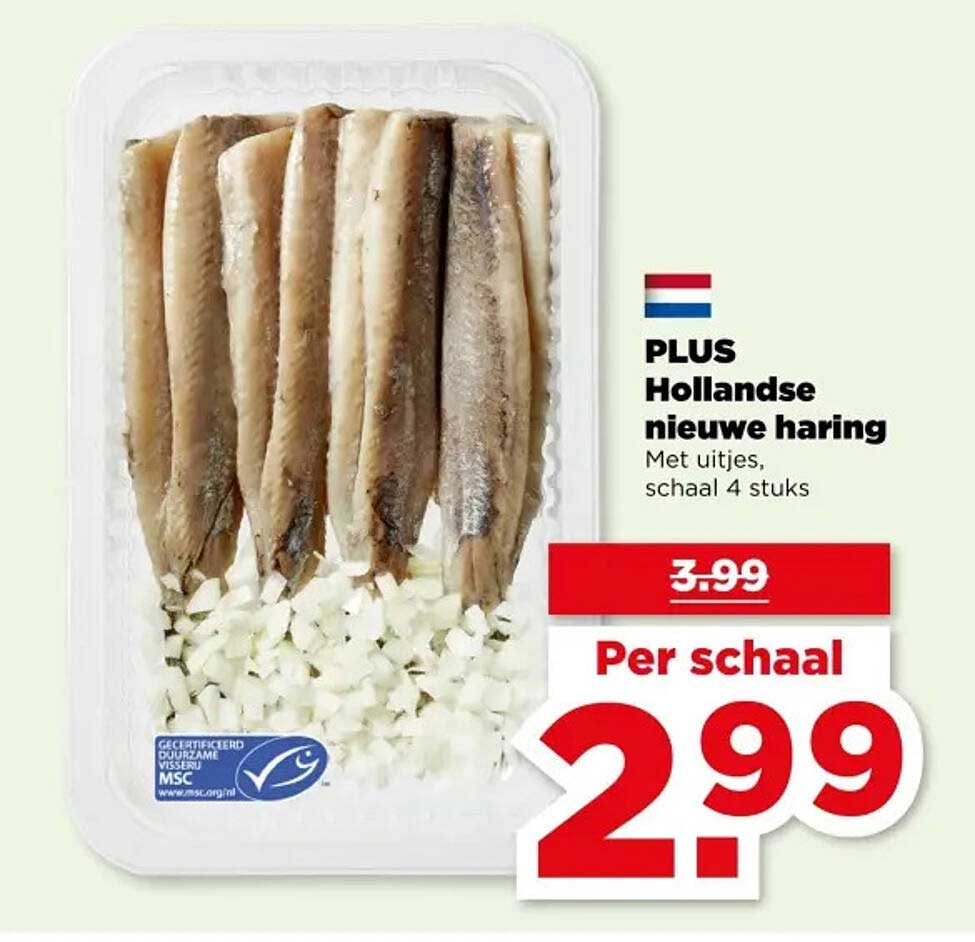 PLUS Hollandse nieuwe haring met uitjes, schaal 4 stuks
