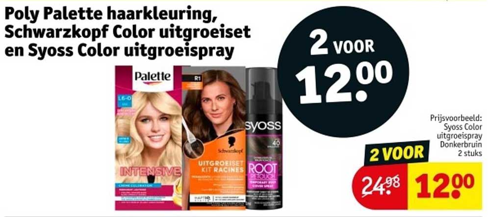 Poly Palette haarkleurig, Schwarzkopf Color uitgroeiset en Syoss Color uitgroeispray