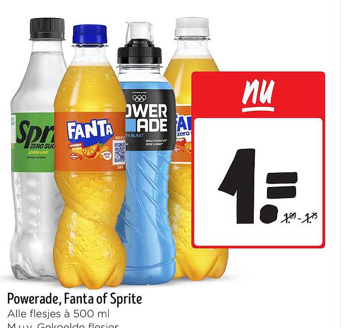 Powerade, Fanta of Sprite - Alle flesjes à 500 ml