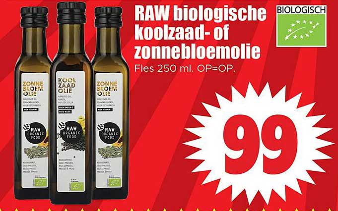 RAW biologische koolzaad- of zonnebloemolie