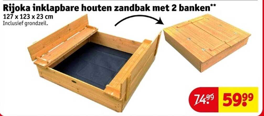 Rijoka inklapbare houten zandbak met 2 banken**