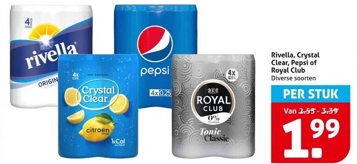 Rivella, Crystal Clear, Pepsi of Royal Club Diverse soorten