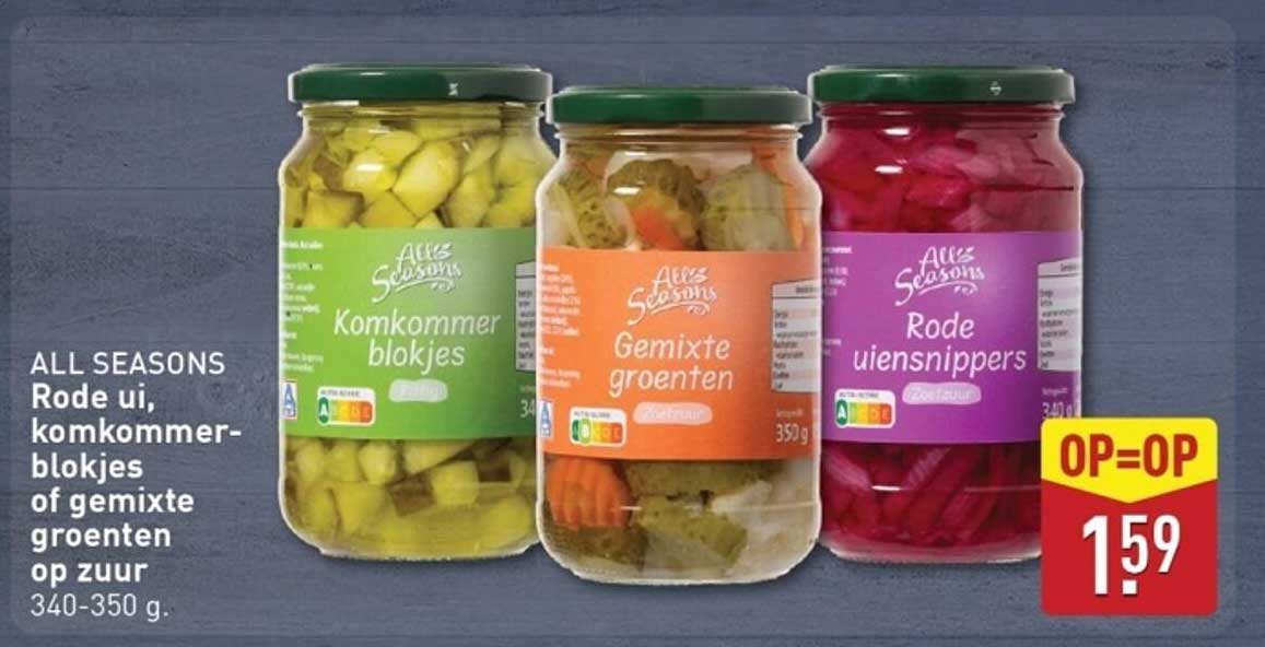 Rode ui, komkommerblokjes of gemixte groenten op zuur 340-350 g