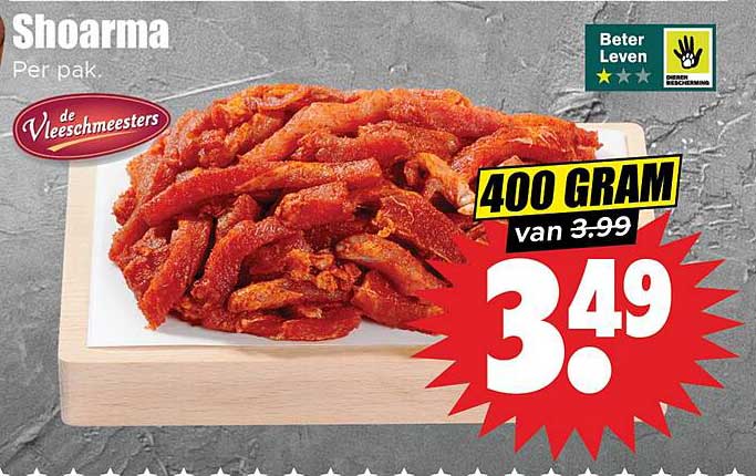 Shoarma Per pak 400 gram van 3.99 voor 3.49