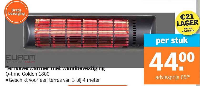 Terrasverwarmer met wandbevestiging Q-time Golden 1800