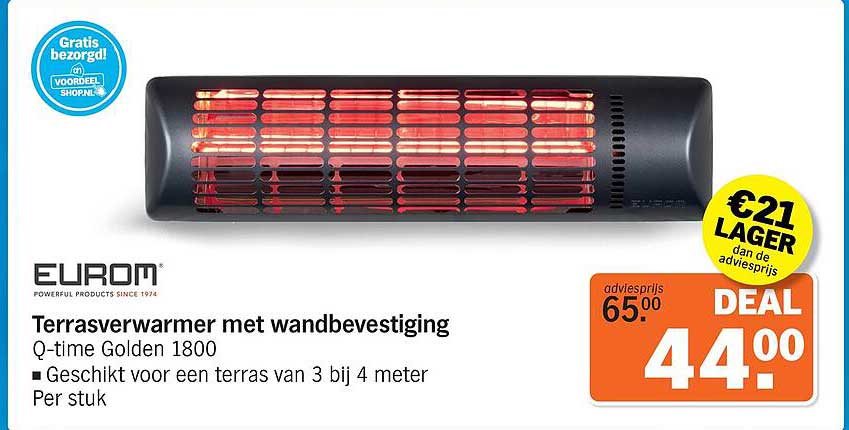 Terrasverwarmer met wandbevestiging Q-time Golden 1800
