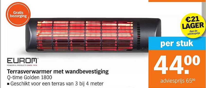 Terrasverwarmer met wandbevestiging Q-time Golden 1800