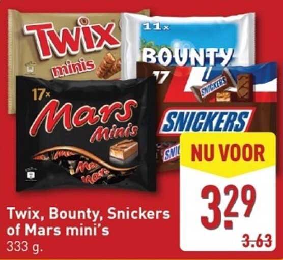 Twix, Bounty, Snickers of Mars mini's