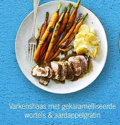 Varkenshaas met gekarameliseerde wortels & aardappelgratin