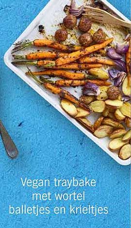 Vegan traybake met wortel balletjes en krieltjes