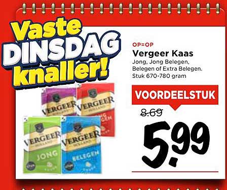 Vergeer Kaas Jong, Jong Belegen, Belegen of Extra Belegen, Stuk 670-780 gram