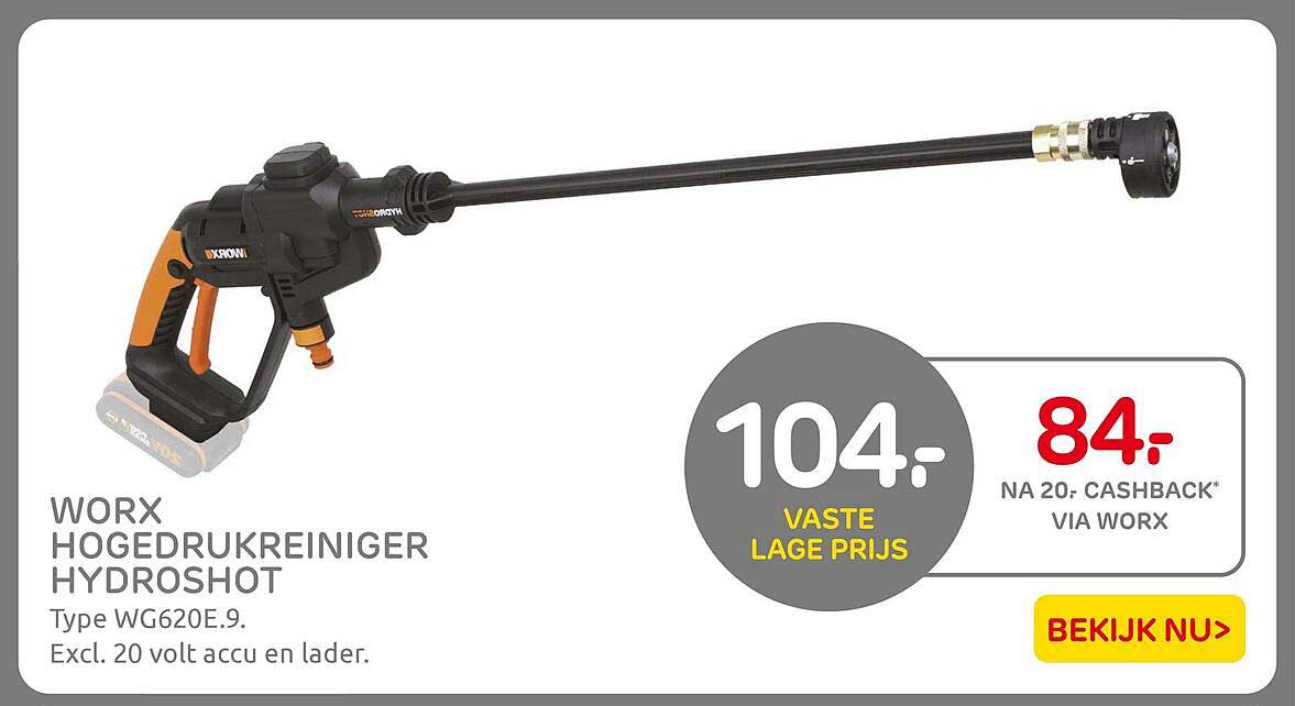 Worx Hogedrukreiniger Hydroshot Type Wg620E.9 Aanbieding bij Praxis