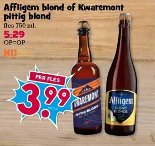 Affligem blond of Kwaremont pittig blond fles 750 ml. PER FLES