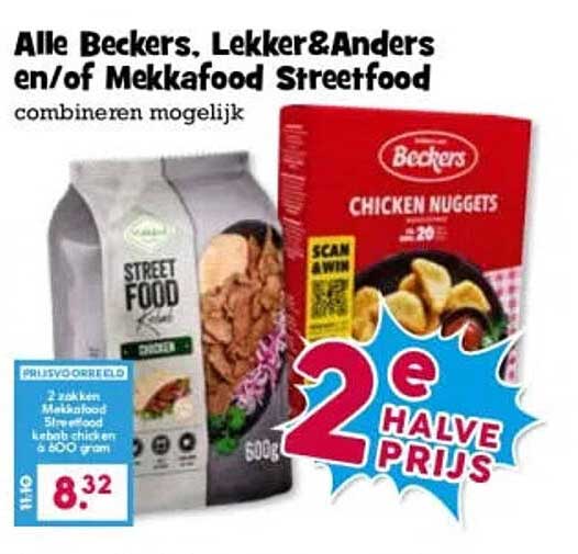 Alle Beckers, Lekker&Anders en/of Mekkafood Streetfood combineren mogelijk 2e halve prijs
