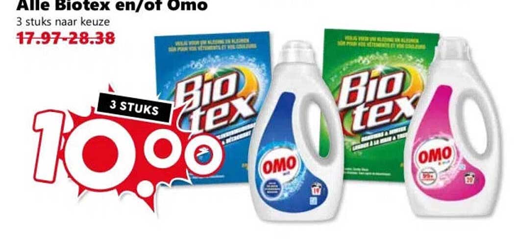Alle Biotex en/of Omo 3 stuks naar keuze 10%