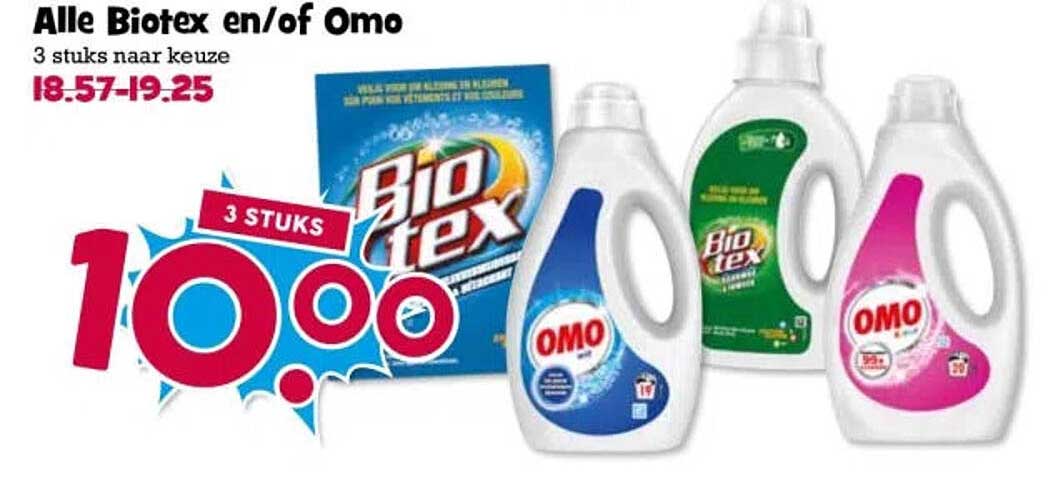 Alle Biotex en/of Omo 3 stuks naar keuze