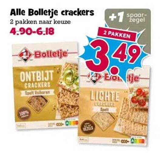Alle Bolletje crackers 2 pakken naar keuze 2 pakken 3.49 +1 spaarzegel