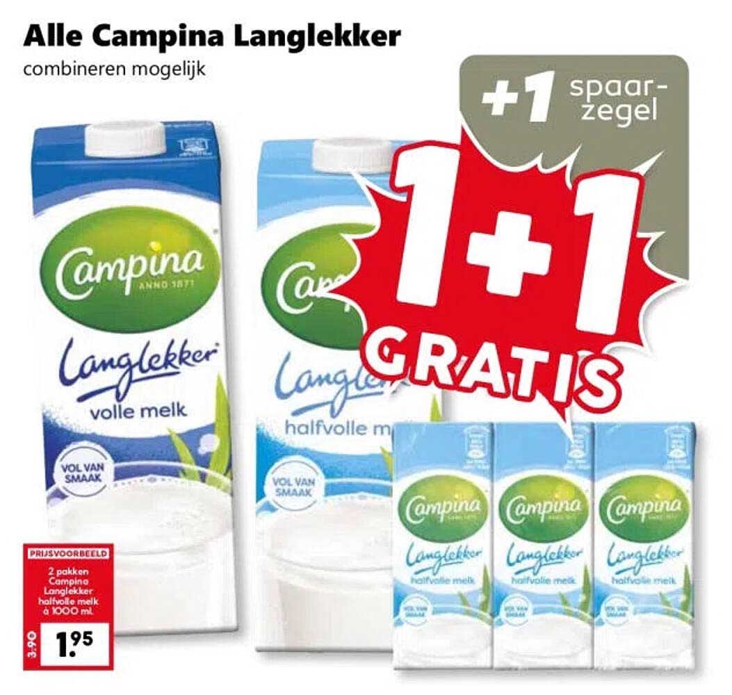 Alle Campina Langlekker combineren mogelijk 1+1 gratis +1 spaarzegel