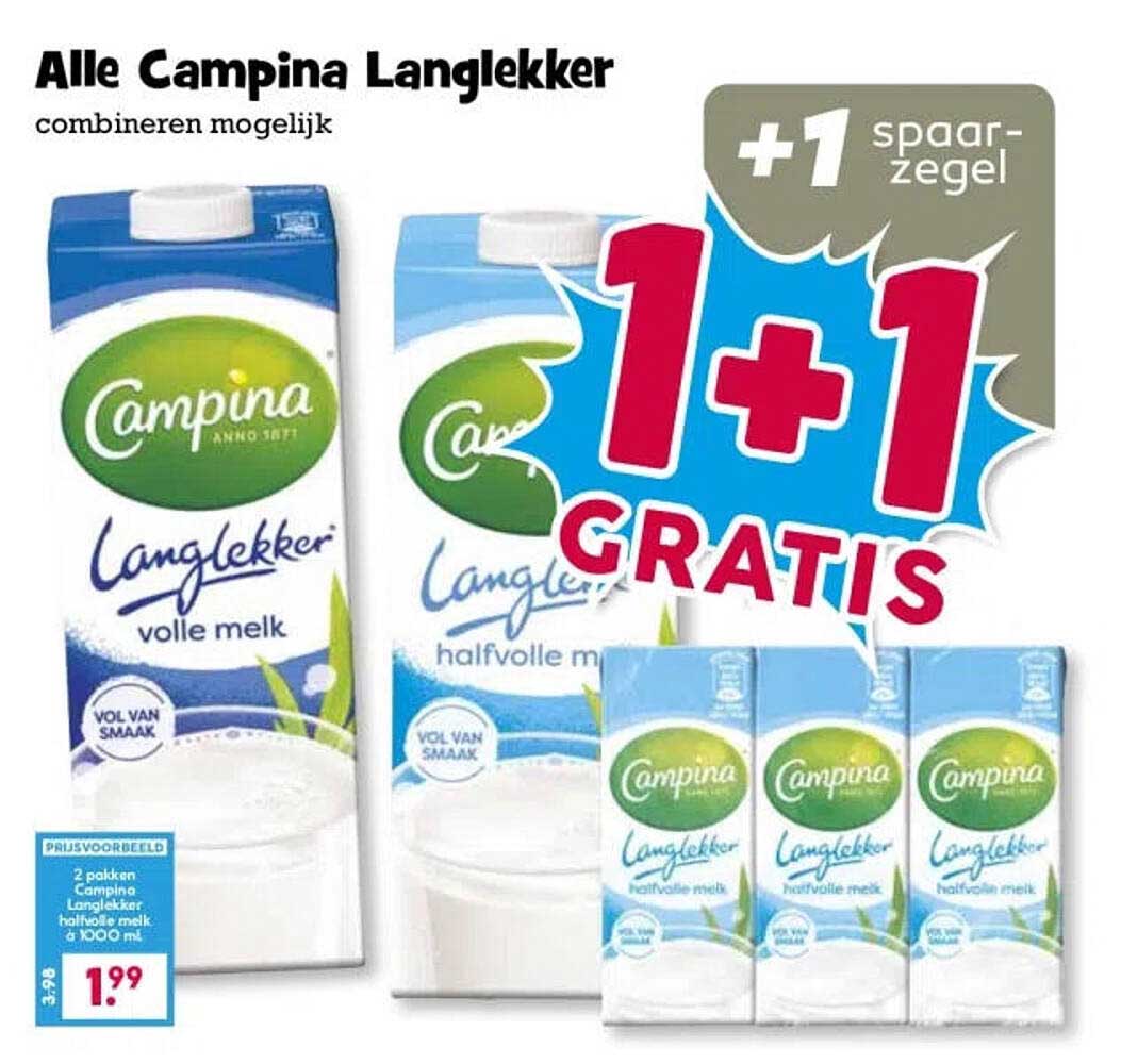Alle Campina Langlekker combineren mogelijk 1+1 gratis