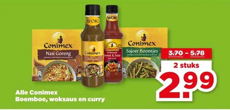 Alle Conimex Boemboe, woksaus en curry 2 stuks