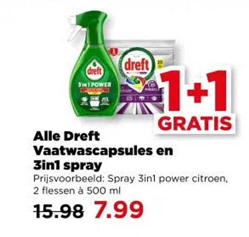 Alle Dreft Vaatwascapsules en 3in1 spray 1+1 GRATIS