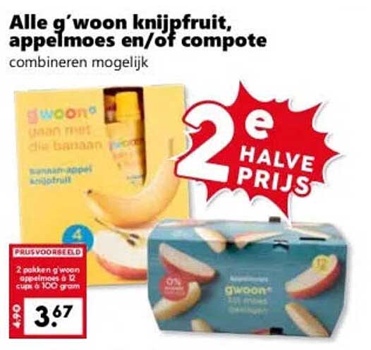 Alle g’woon knijpfruit, appelmoes en/of compote combineren mogelijk 2e halve prijs