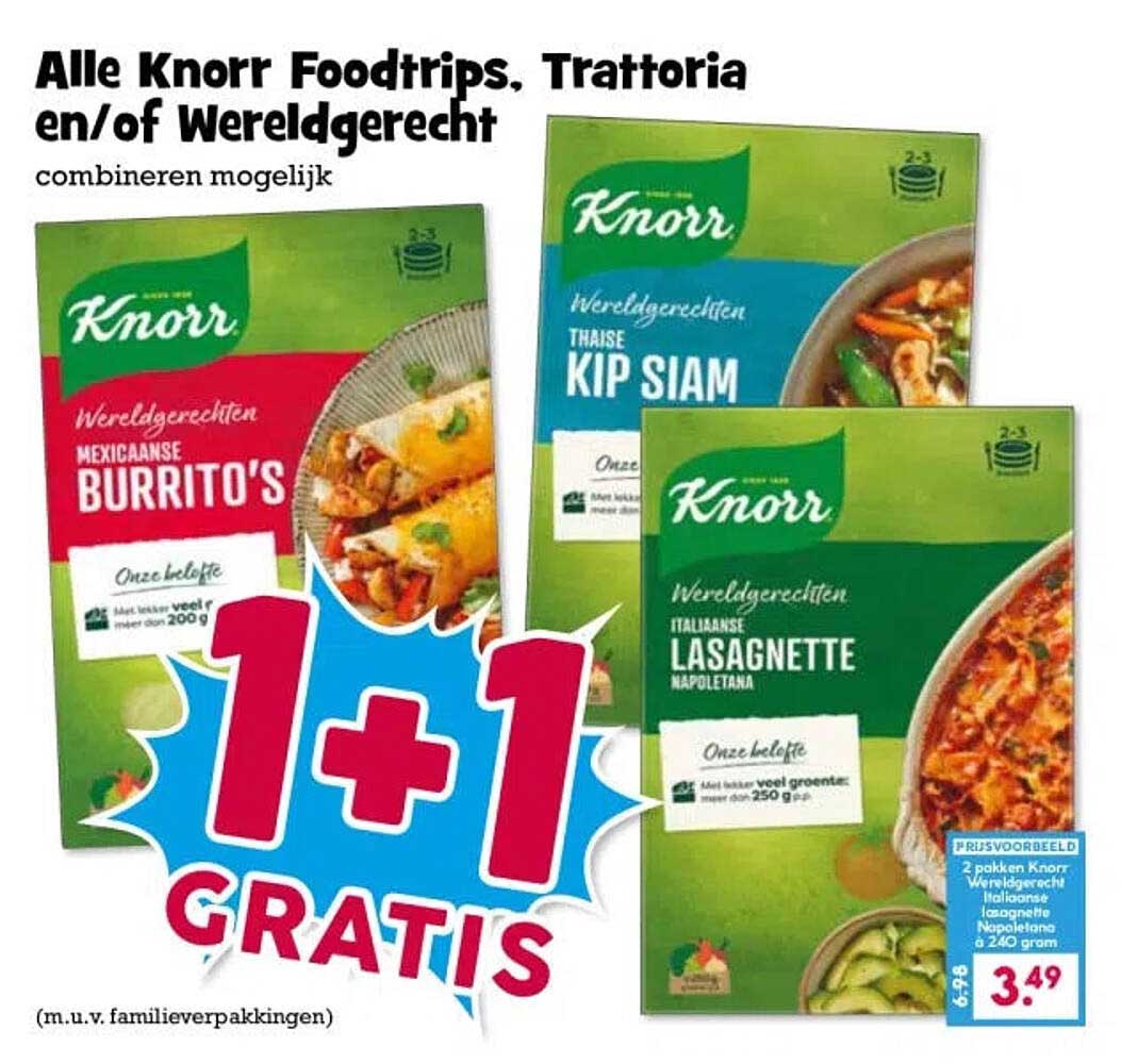 Alle Knorr Foodtrips, Trattoria en/of Wereldgerecht combineren mogelijk 1+1 gratis
