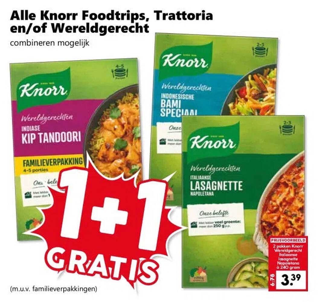 Alle Knorr Foodtrips, Trattoria en/of Wereldgerecht combineren mogelijk 1+1 GRATIS