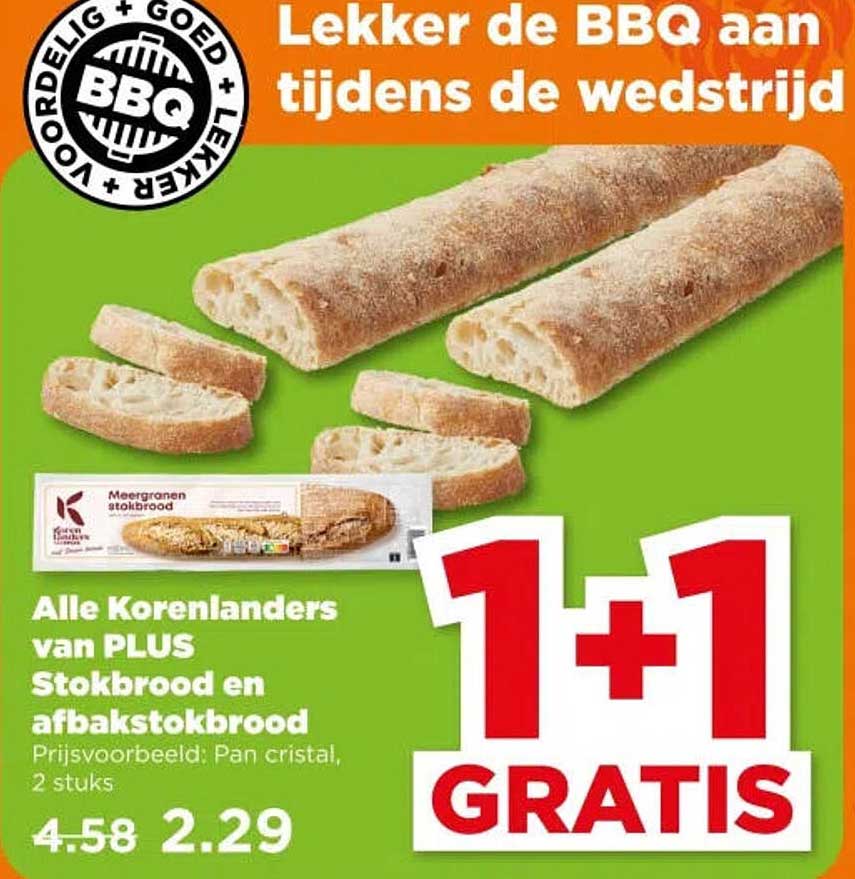 Alle Korenlanders van PLUS Stokbrood en afbakstokbrood 1+1 GRATIS