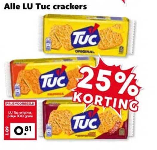 Alle LU Tuc crackers 25% KORTING