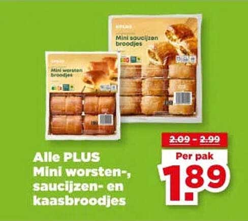 Alle PLUS Mini worsten-, saucijzen- en kaasbroodjes