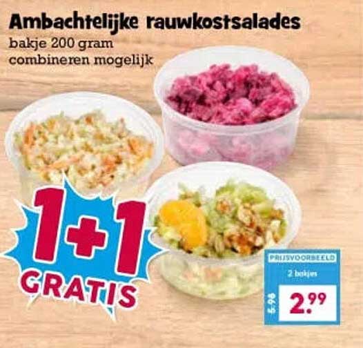 Ambachtelijke rauwkostsalades 1+1 gratis