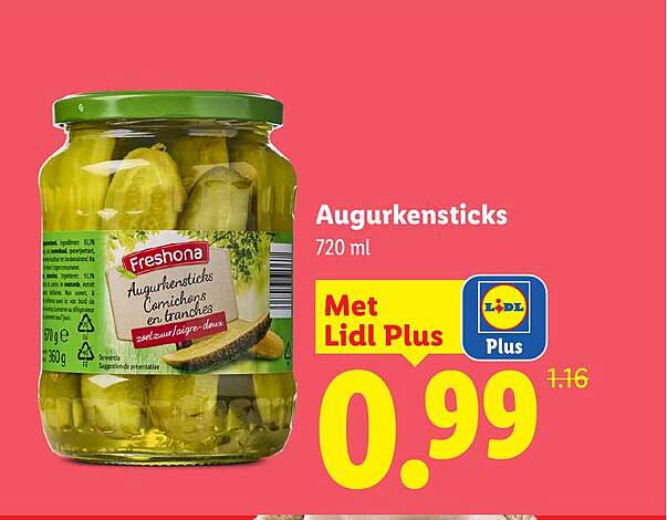 Augurkensticks 720 ml Met Lidl Plus
