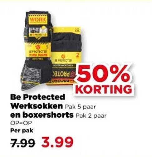Be Protected Werksokken Pak 5 paar en boxershorts Pak 2 paar OP=OP Per pak 50% KORTING