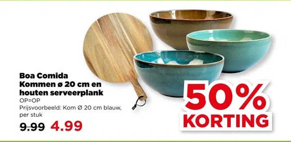 Boa Comida Kommen Ø 20 cm en houten serveerplank 50% KORTING