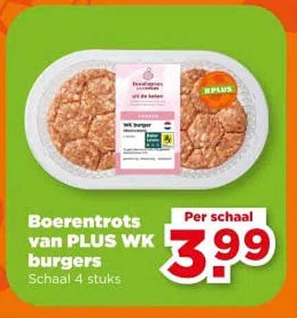 Boerentrots van PLUS WK burgers Schaal 4 stuks