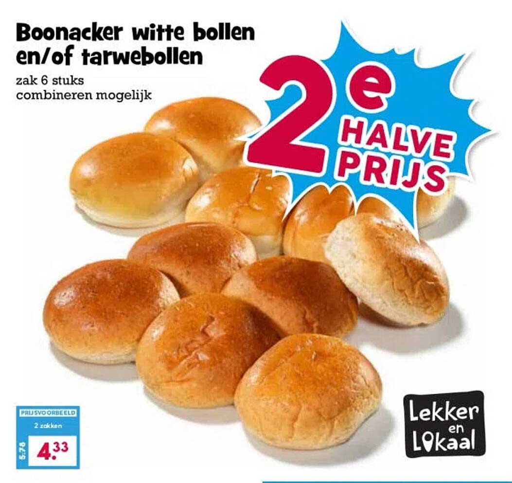 Boonacker witte bollen en/of tarwebollen 2e halve prijs