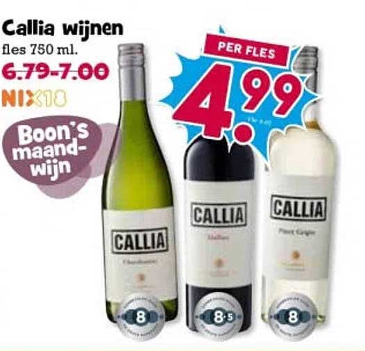 Callia wijnen fles 750 ml. NIX18 Boon’s maand wijn