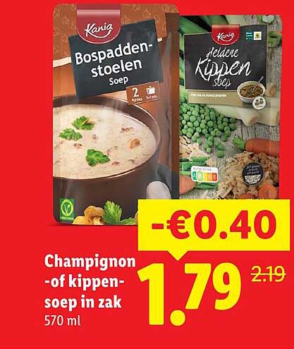 Champignon -of kippen- soep in zak 570 ml